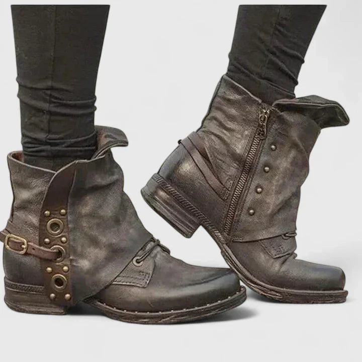 Fennwick | Women's Vintage Ankle Boots with Buckle Detail - Dark Brown - Image 1