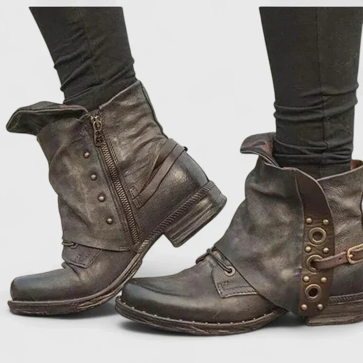 Fennwick | Women's Vintage Ankle Boots with Buckle Detail - Dark Brown - Image 2
