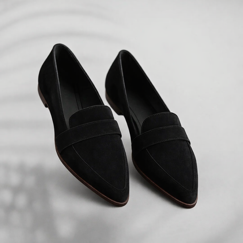 Fenwick | Women's Pointed Toe Penny Loafer Flats - Black - Image 1