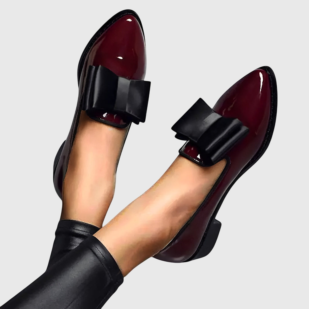 Florynn | Women's Bow-Detail Patent Penny Loafers - Burgundy - Image 1