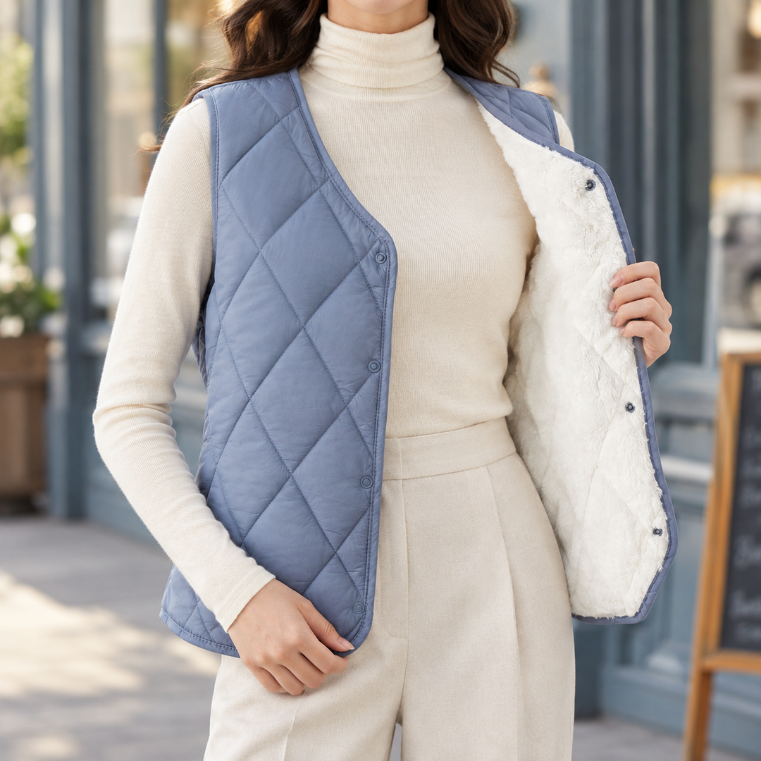 Gelvorne | Women's Quilted Vest with Sherpa Lining - Blue - Image 1