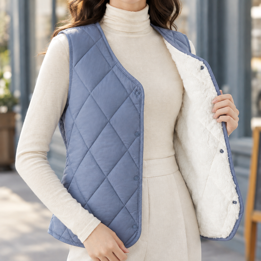 Gelvorne | Women's Quilted Vest with Sherpa Lining - Blue - Image 2