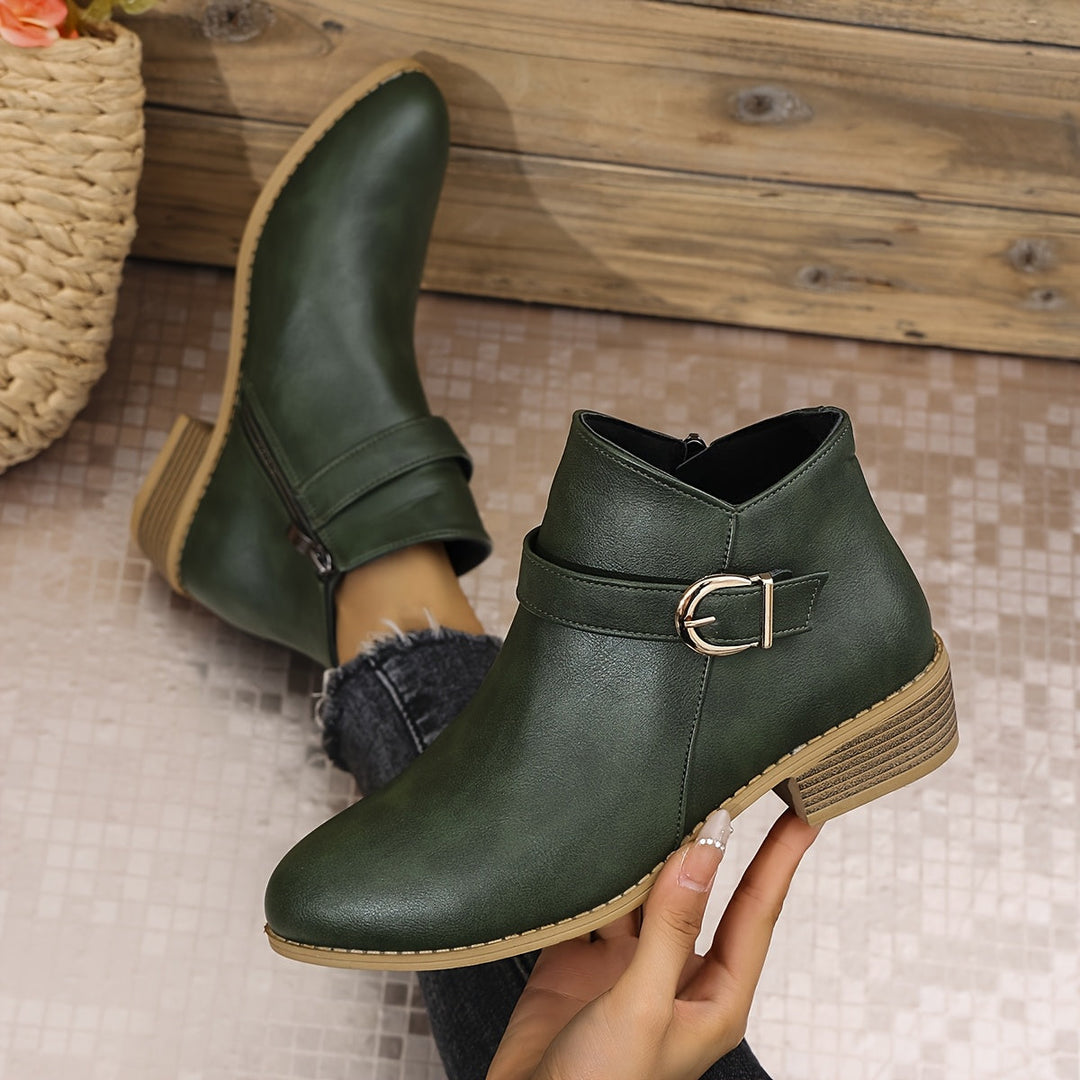 Golveth | Women's Chelsea Ankle Boot Low Block Heel - Olive Green - Image 1