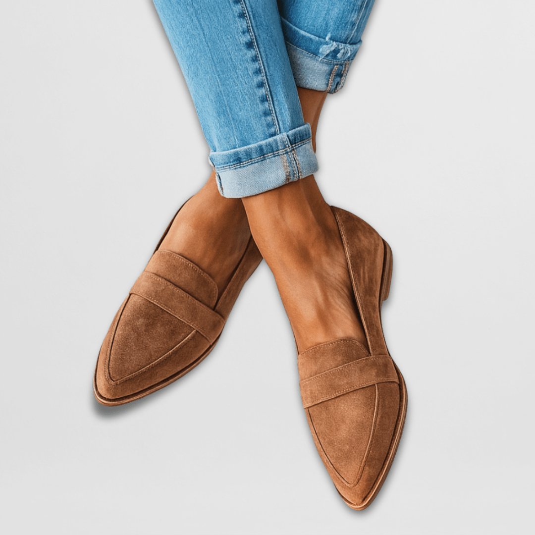 Halvaine | Women's Pointed Toe Penny Loafer Flats - Camel - Image 1