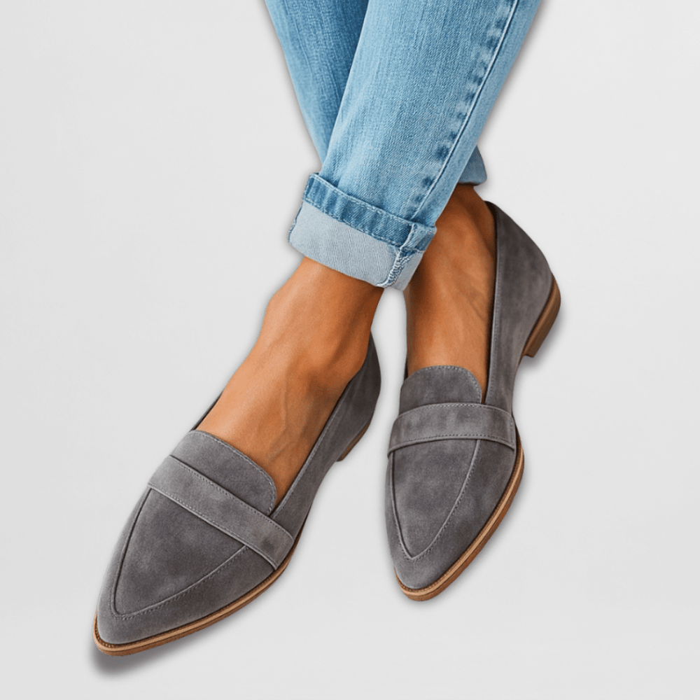 Halvaine | Women's Pointed Toe Penny Loafer Flats - Camel - Image 2