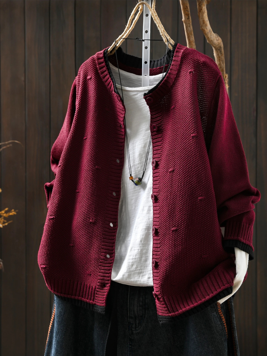 Halvara | Women's Oversized Cardigan Sweater - Burgundy - Image 1