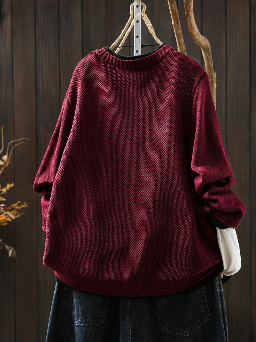 Halvara | Women's Oversized Cardigan Sweater - Burgundy - Image 2