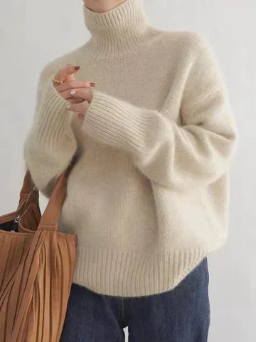Halvara | Women's Oversized Turtleneck Sweater - Cream - Image 1