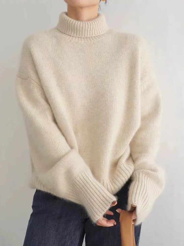 Halvara | Women's Oversized Turtleneck Sweater - Cream - Image 2
