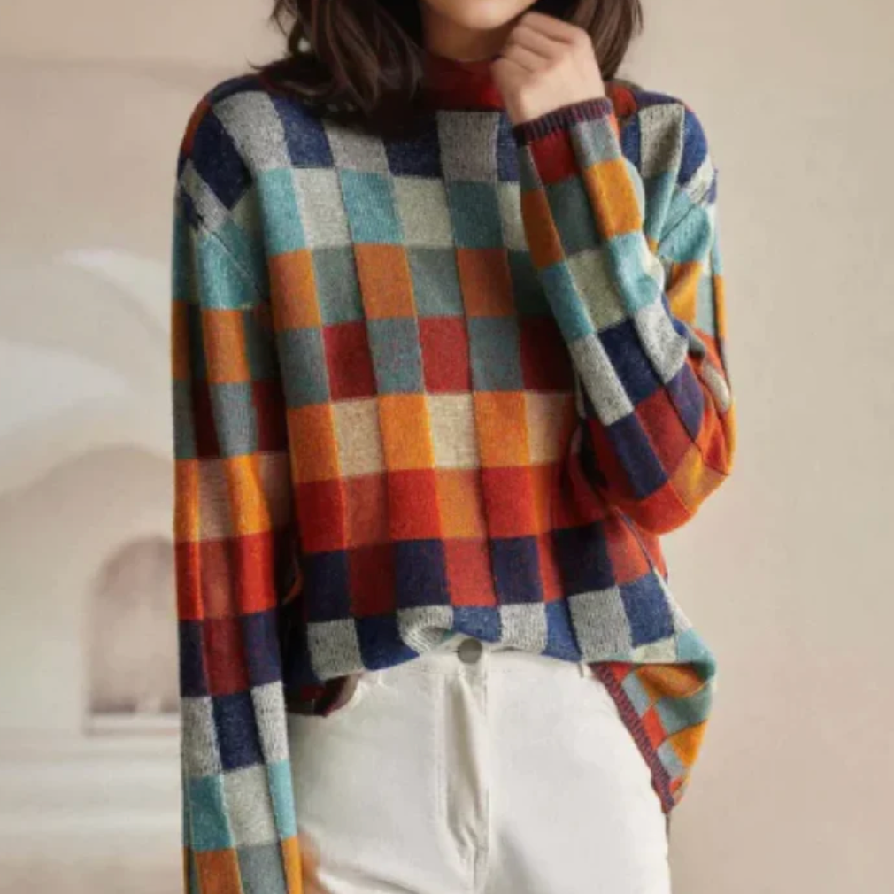 Halveth | Women's Oversized Knit Sweater Colorblock - Image 1