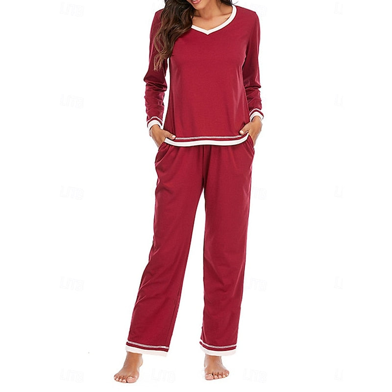 Halvette | Women's Fleece Loungewear Set - Burgundy - Image 1