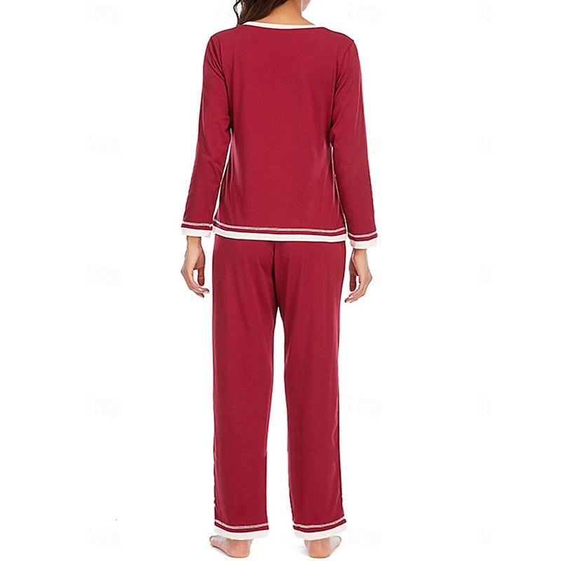Halvette | Women's Fleece Loungewear Set - Burgundy - Image 2