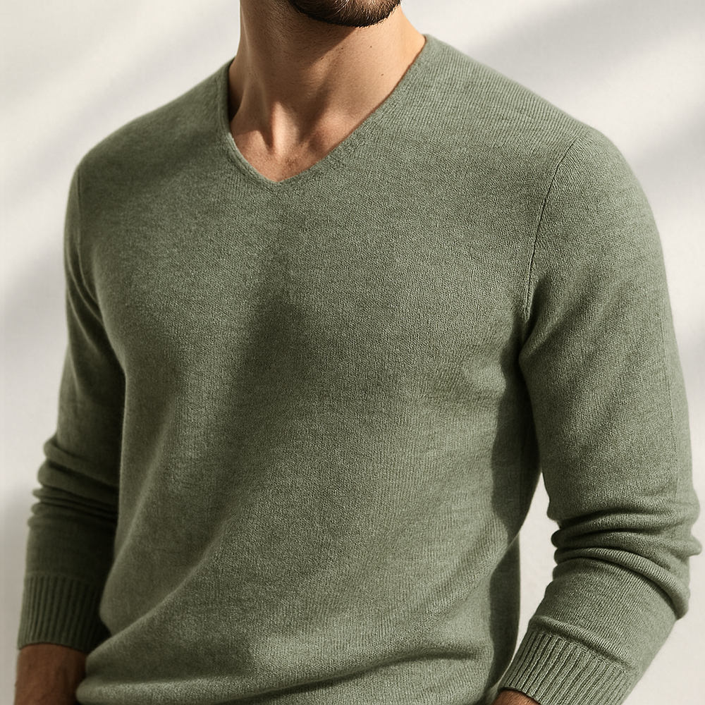 Halvorn | Women's Oversized Knit Sweater V-Neck Pullover - Sage - Image 2