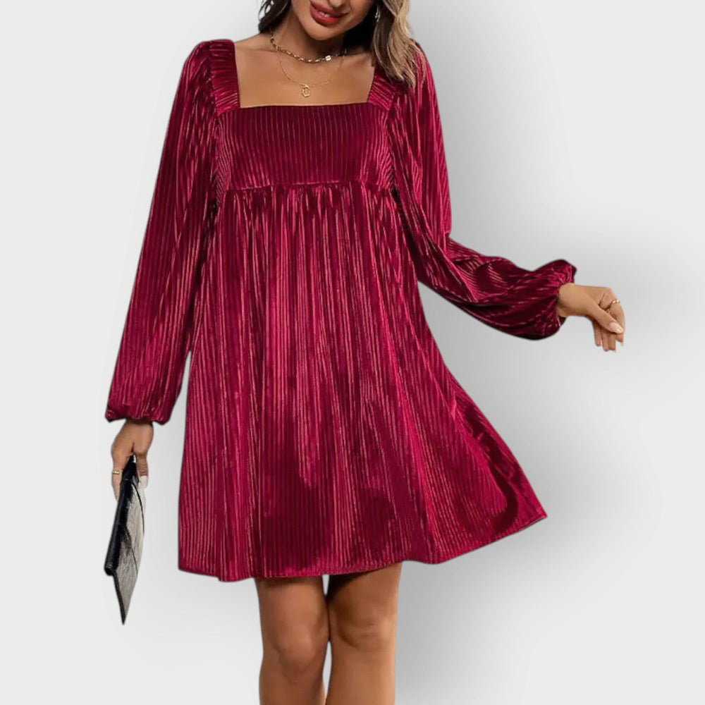 Halvorne | Women's Fall Dress Square Neck Mini - Dark Green - Image 2