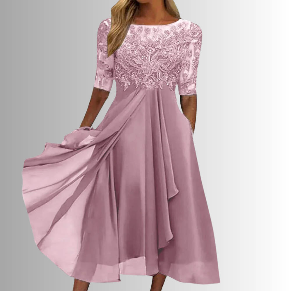 Halvorne | Women's Fall Lace Midi Dress - Blue - Image 2