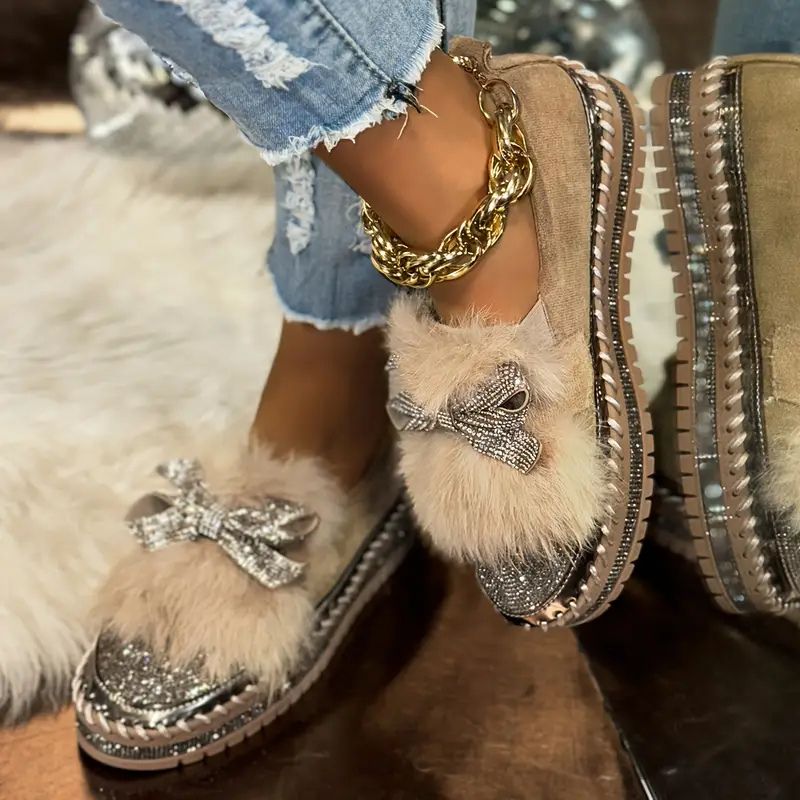 Lenara | Women's Faux Fur Slip-On Loafers - Black - Image 2