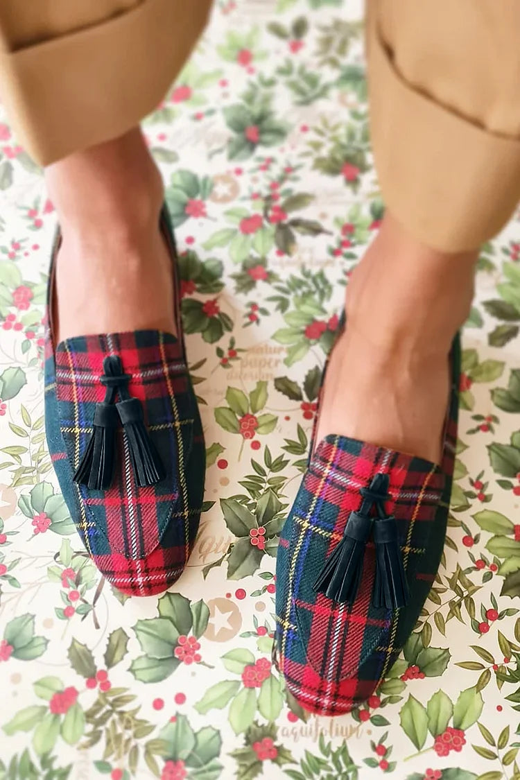 Lindecroft | Women's Tartan Tassel Penny Loafers - Image 1