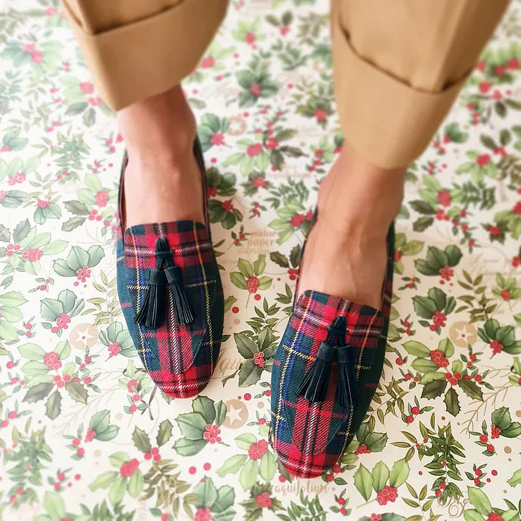 Lindecroft | Women's Tartan Tassel Penny Loafers - Image 2