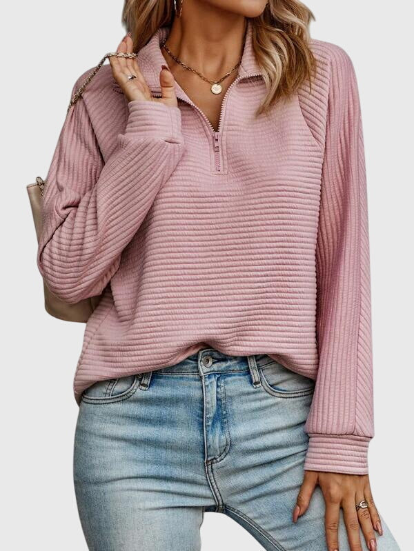 Lorreth | Women's Oversized Knit Sweater Half-Zip - Pink - Image 2