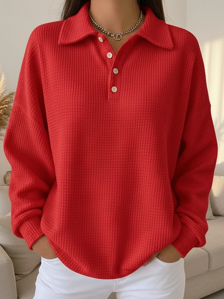 Lorwyn | Women's Oversized Knit Polo Sweater - Red - Image 1