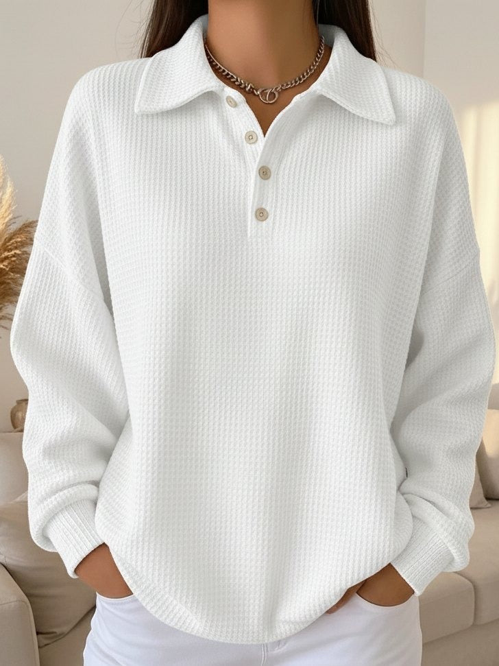 Lorwyn | Women's Oversized Knit Polo Sweater - Red - Image 2