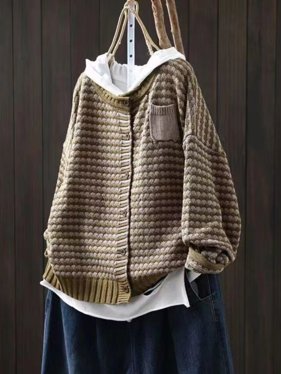 Marvena | Women's Relaxed Fit Cardigan Sweater - Dark Brown - Image 2