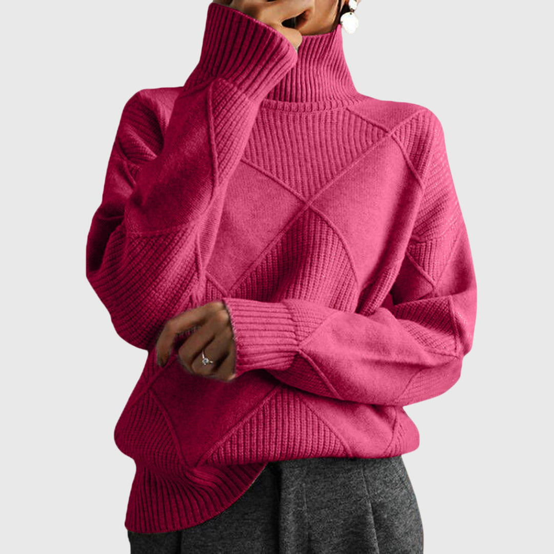Marvindra | Women's Oversized Knit Turtleneck Sweater - Hot Pink - Image 1