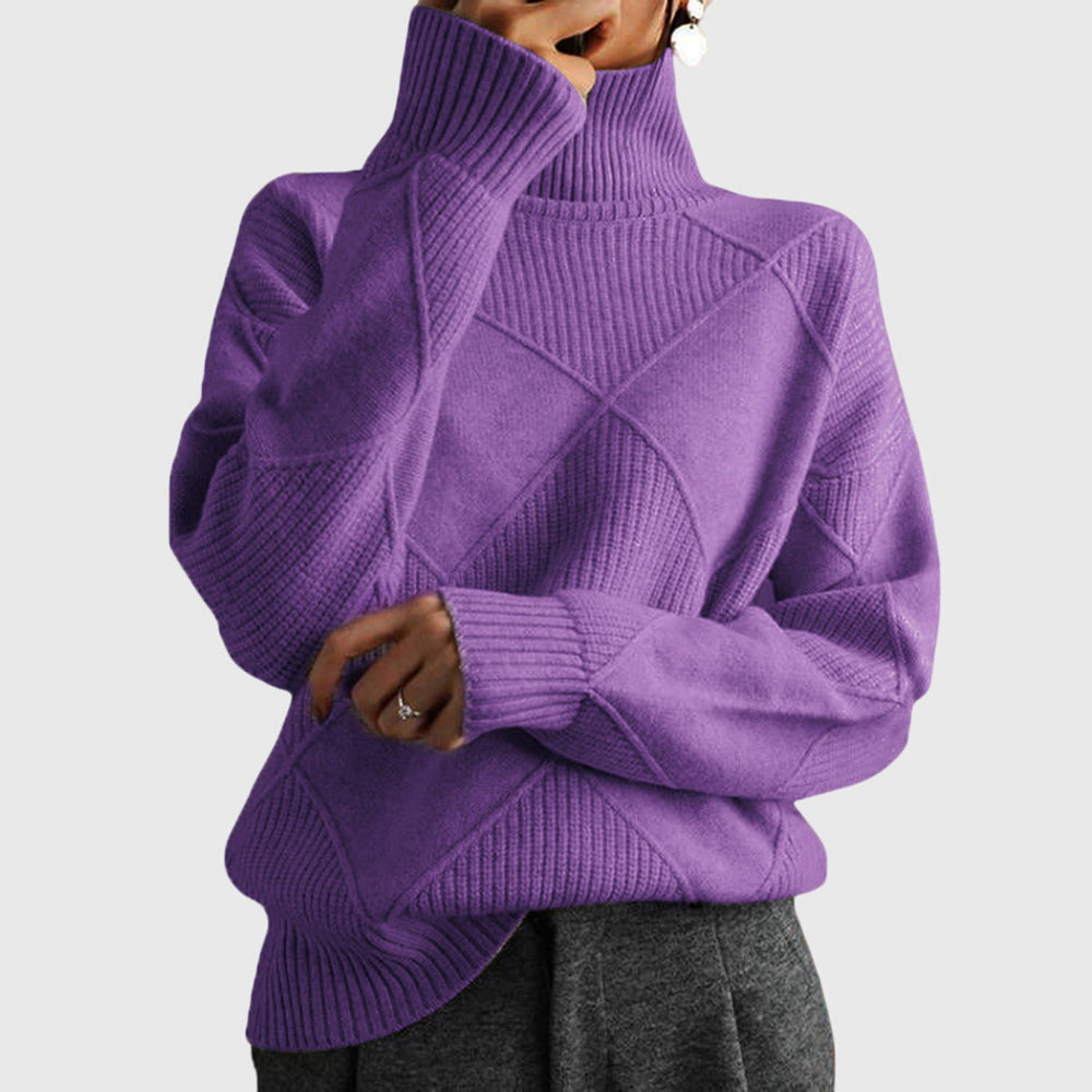 Marvindra | Women's Oversized Knit Turtleneck Sweater - Hot Pink - Image 2