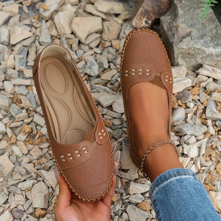 Melvara | Women's Penny Loafers Slip-On Flats - Beige - Image 2