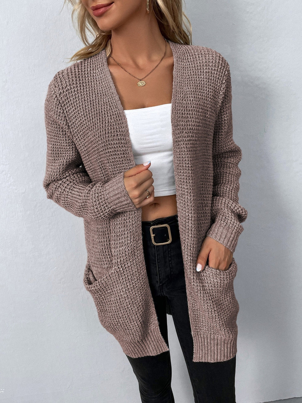 Nerissa | Women's Open Front Cardigan Sweater - Light Grey - Image 2
