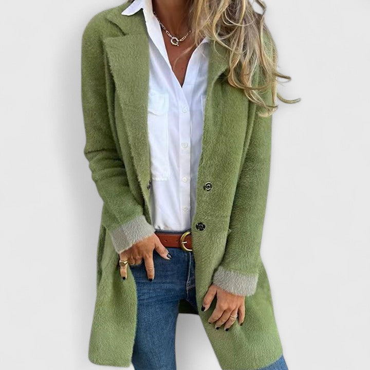 Odalys | Women's Long Button-Front Cardigan Sweater - Green - Image 1