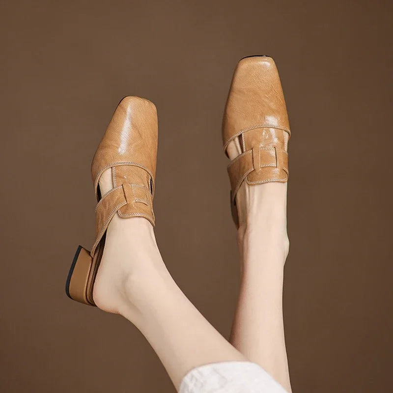Odessa | Women's Penny Loafer Block Heel Mules - Camel - Image 2