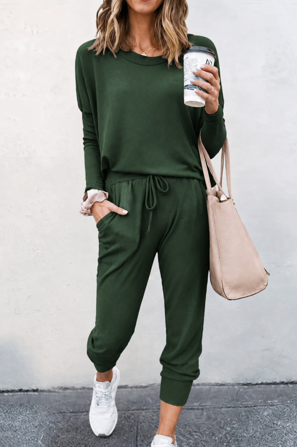 Pellwyn | Women's Fleece Loungewear Two-Piece Set - Light Grey - Image 2