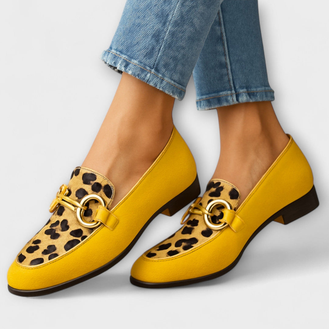 Prewitt | Women's Penny Loafers with Leopard Detail - Yellow - Image 1