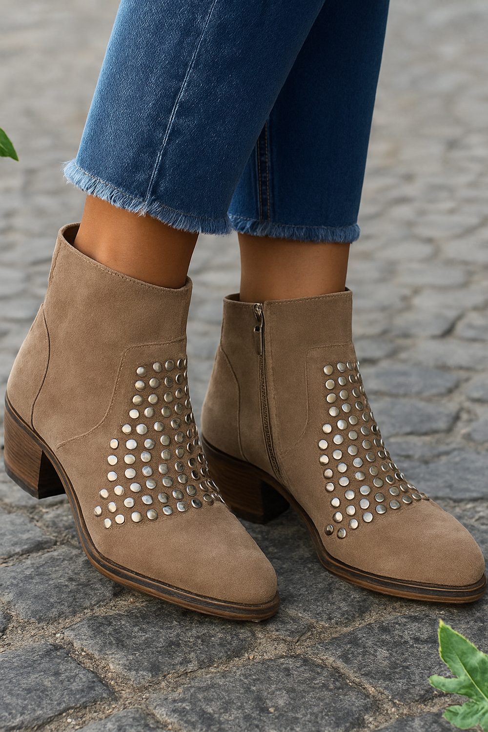 Quindra | Women's Wide Calf Western Cowboy Ankle Boots - Taupe - Image 2