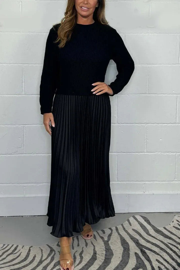 Quorinda | Women's Knit Sweater Dress Pleated Midi - Navy - Image 2
