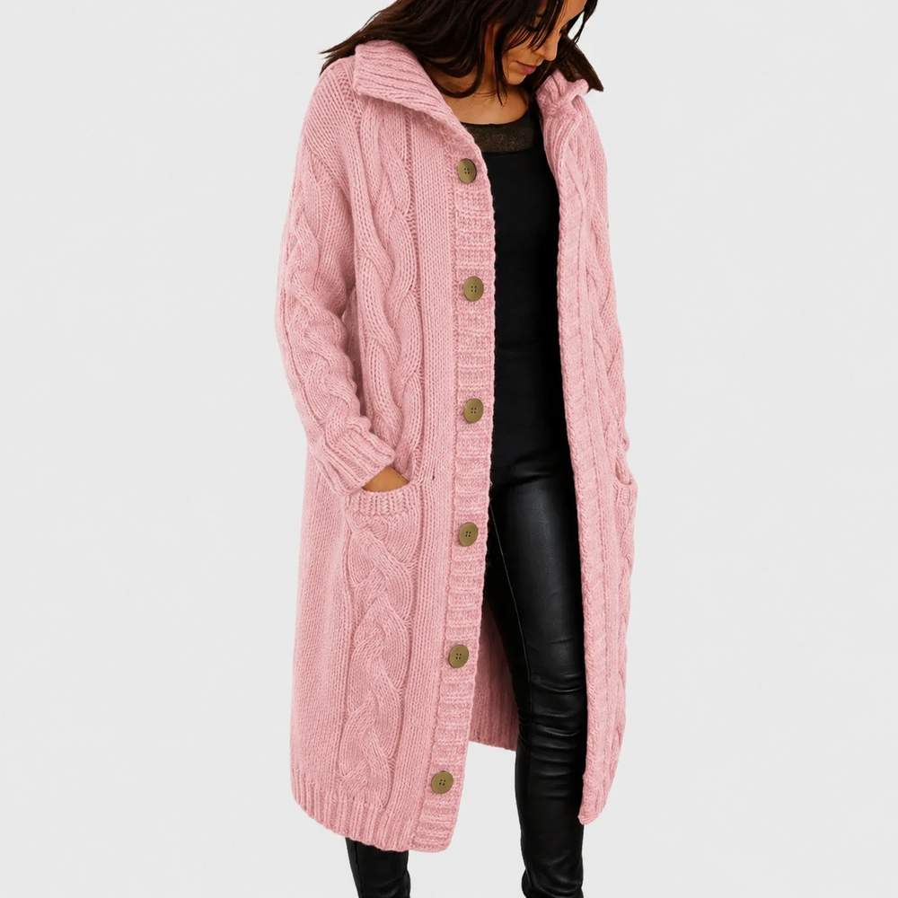 Quorwyn | Women's Cable Knit Long Cardigan Winter Coat - Navy - Image 2