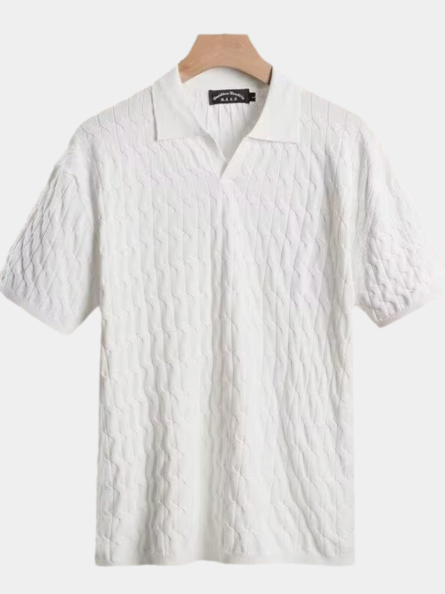 Rallindra | Women's Oversized Cable Knit Polo Sweater - White - Image 1