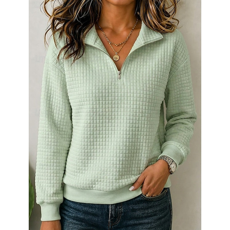 Rallindra | Women's Oversized Knit Sweater Quarter-Zip - Light Green - Image 1