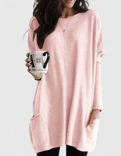 Ravindra | Women's Tunic Top with Pockets - Pink - Image 1