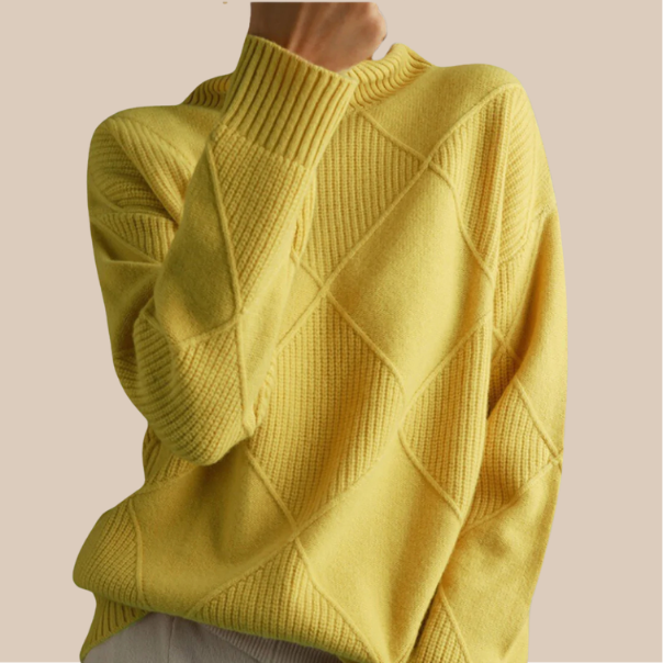 Relvaine | Women's Oversized Knit Sweater Diamond Pattern - Yellow - Image 1