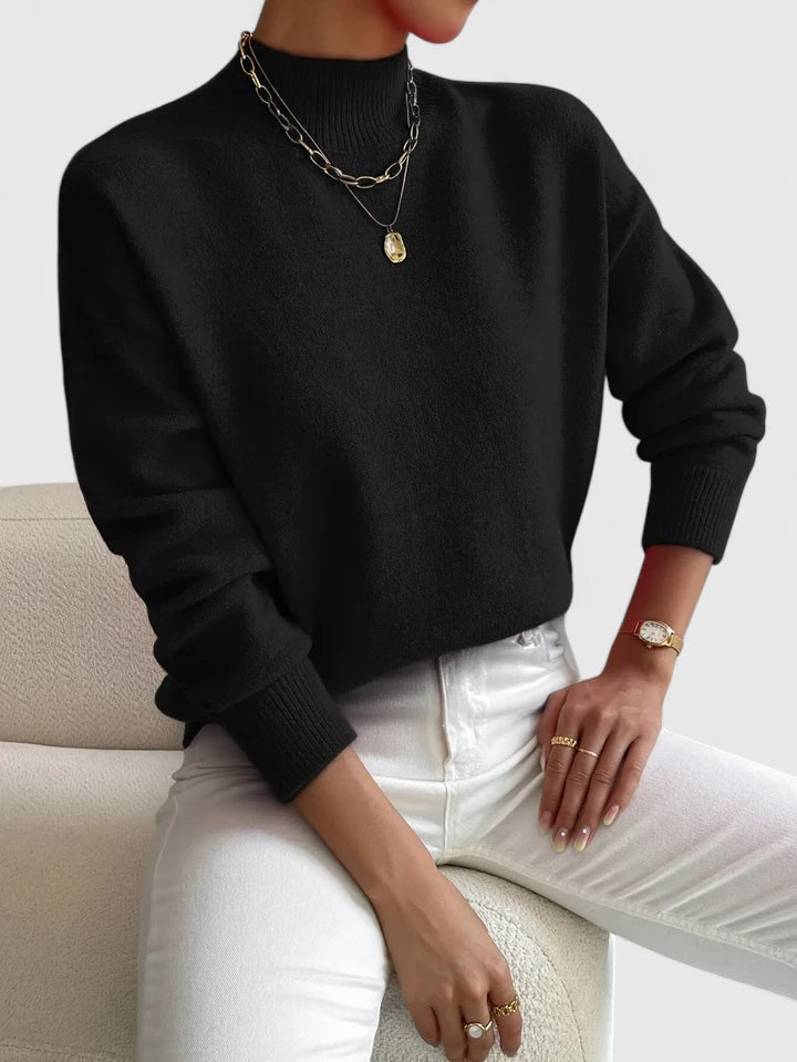 Rennova | Women's Oversized Knit Sweater Mock Neck - Black - Image 1