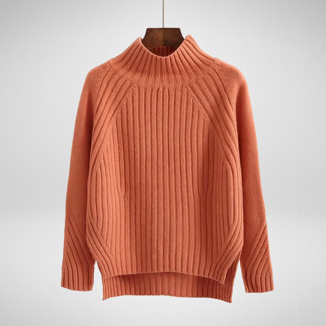 Romwen | Women's Oversized Knit Sweater Mock Neck - Coral - Image 1