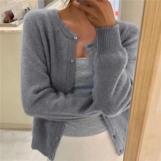 Saoirse | Women's Relaxed Fit Knit Cardigan Sweater - Grey - Image 1