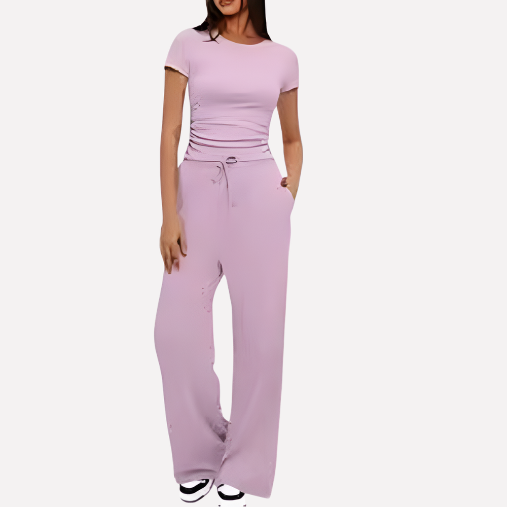 Selvaine | Women's Fleece Loungewear Set Wide Leg - Light Grey - Image 2