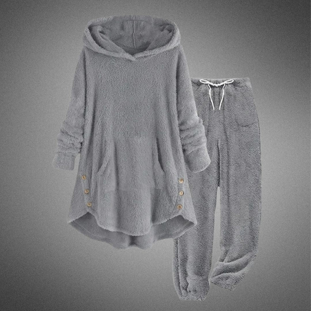 Selvara | Women's Fleece Hoodie and Jogger Lounge Set - Burgundy - Image 2