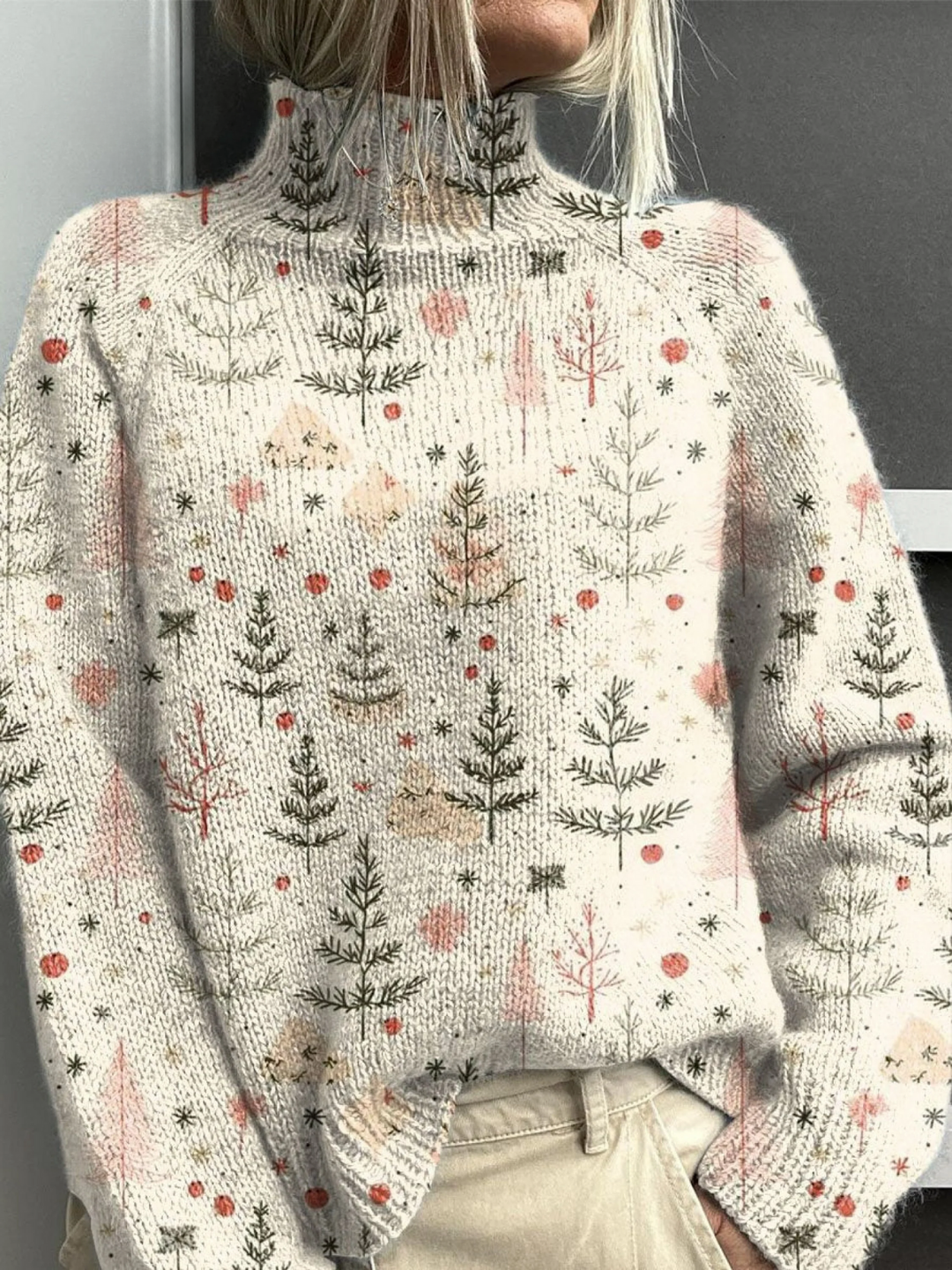 Selvonne | Women's Oversized Christmas Knit Sweater - Cream - Image 1
