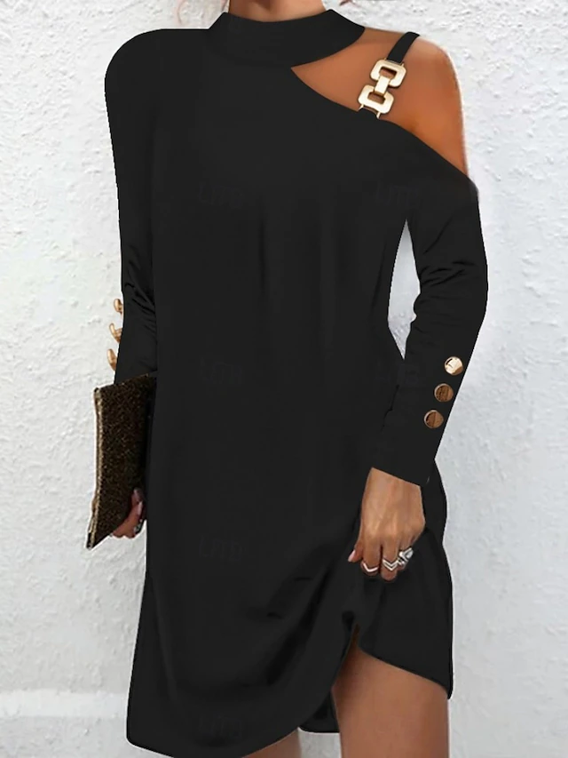 Selvorne | Women's Cold Shoulder Knit Sweater Dress - Black - Image 1