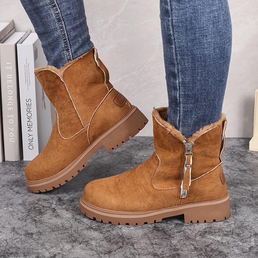 Selvorne | Women's Fur Lined Winter Ankle Boots - Camel - Image 1