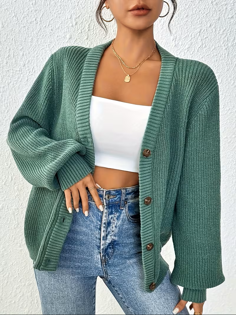 Solange | Women's Oversized Open-Front Cardigan Sweater - Teal - Image 1